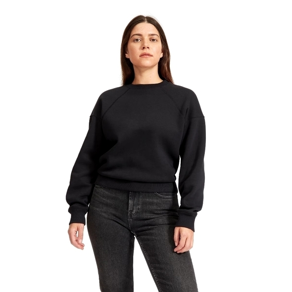 Everlane Sweatshirt Women XS Black The ReNew Mock Neck Fleece Pullover Sweater - Picture 1 of 12